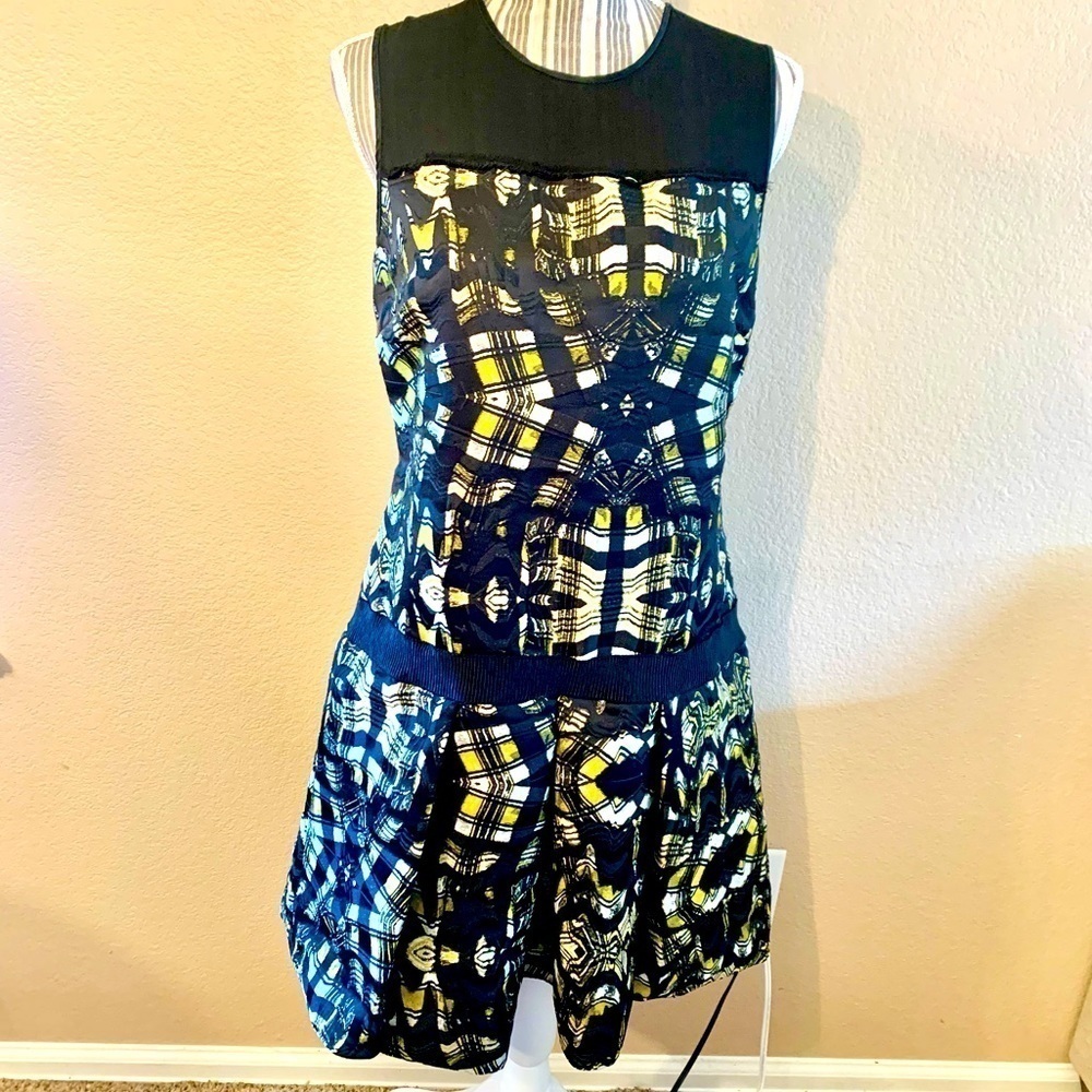 Proenza Schouler Dress Size 10 Silk Neckline Sleeveless A-Line Black Yellow